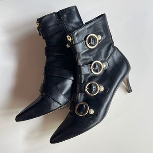 Pearl gold buckle kitten heel boots